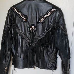 Ladies fringed all leather riding coat
